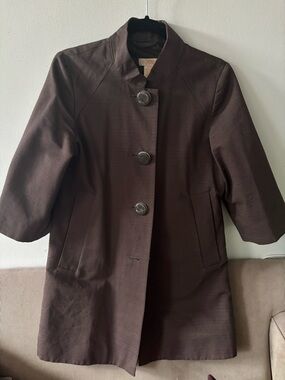 Joe Fresh Brown Stand-Collar Three-Quarter Sleeve Trench Coat